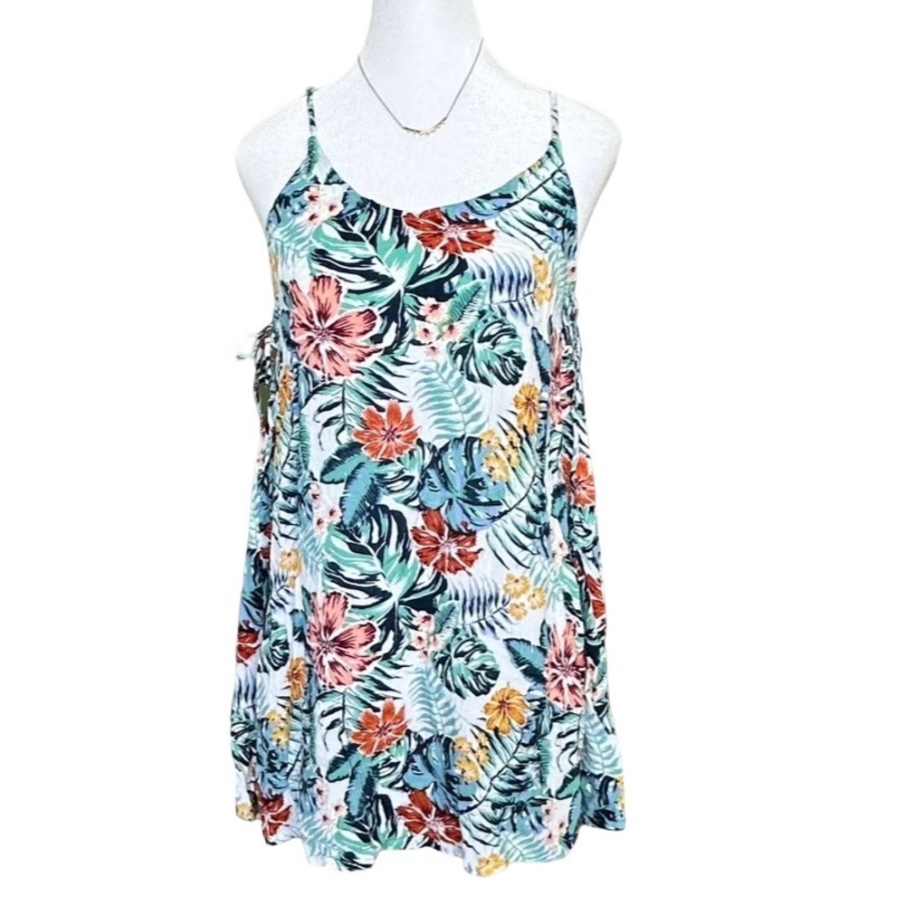 Roxy Side Tie Dress Bright White Soul Floral Vibes Beachy Cover-Up Size Large